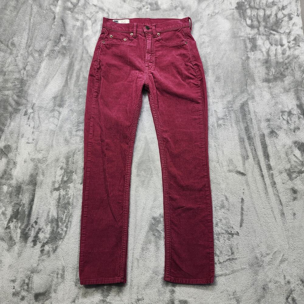 Gap Jeans Womens 25/0 Red Burgundy Corduroy Cigarette High Rise Skinny Stretch‎